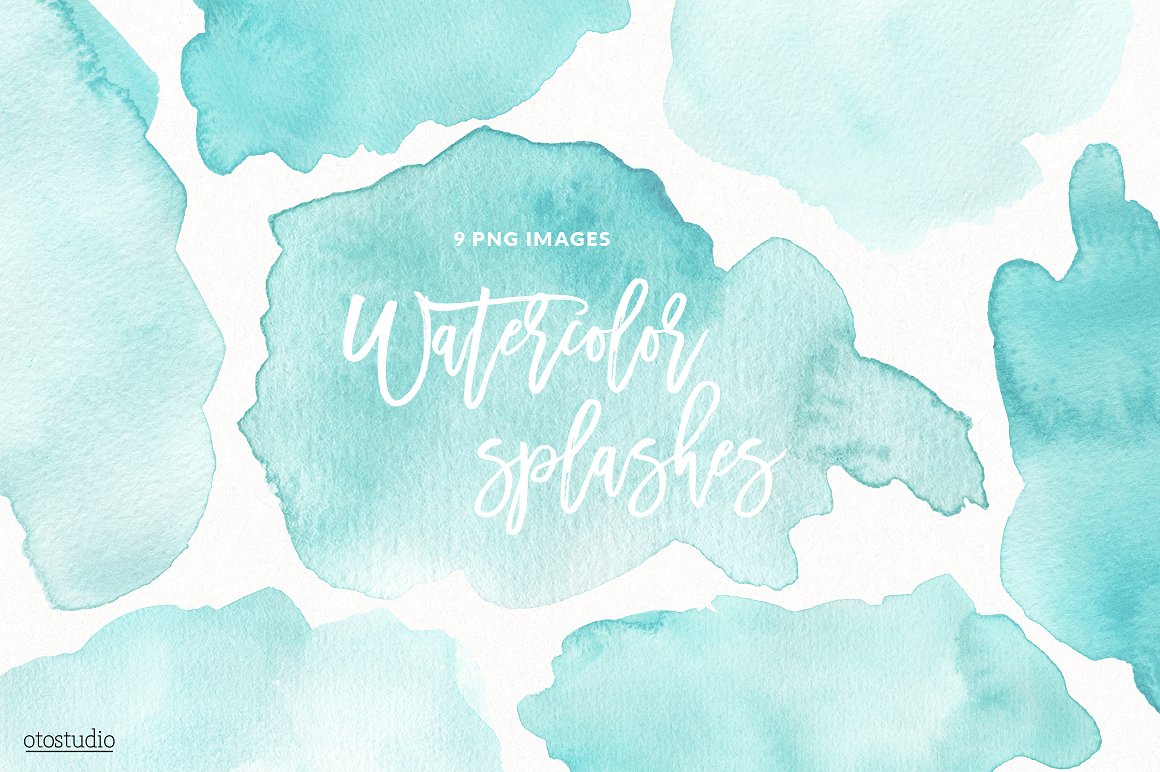 Mint Watercolor Splashes -amp;