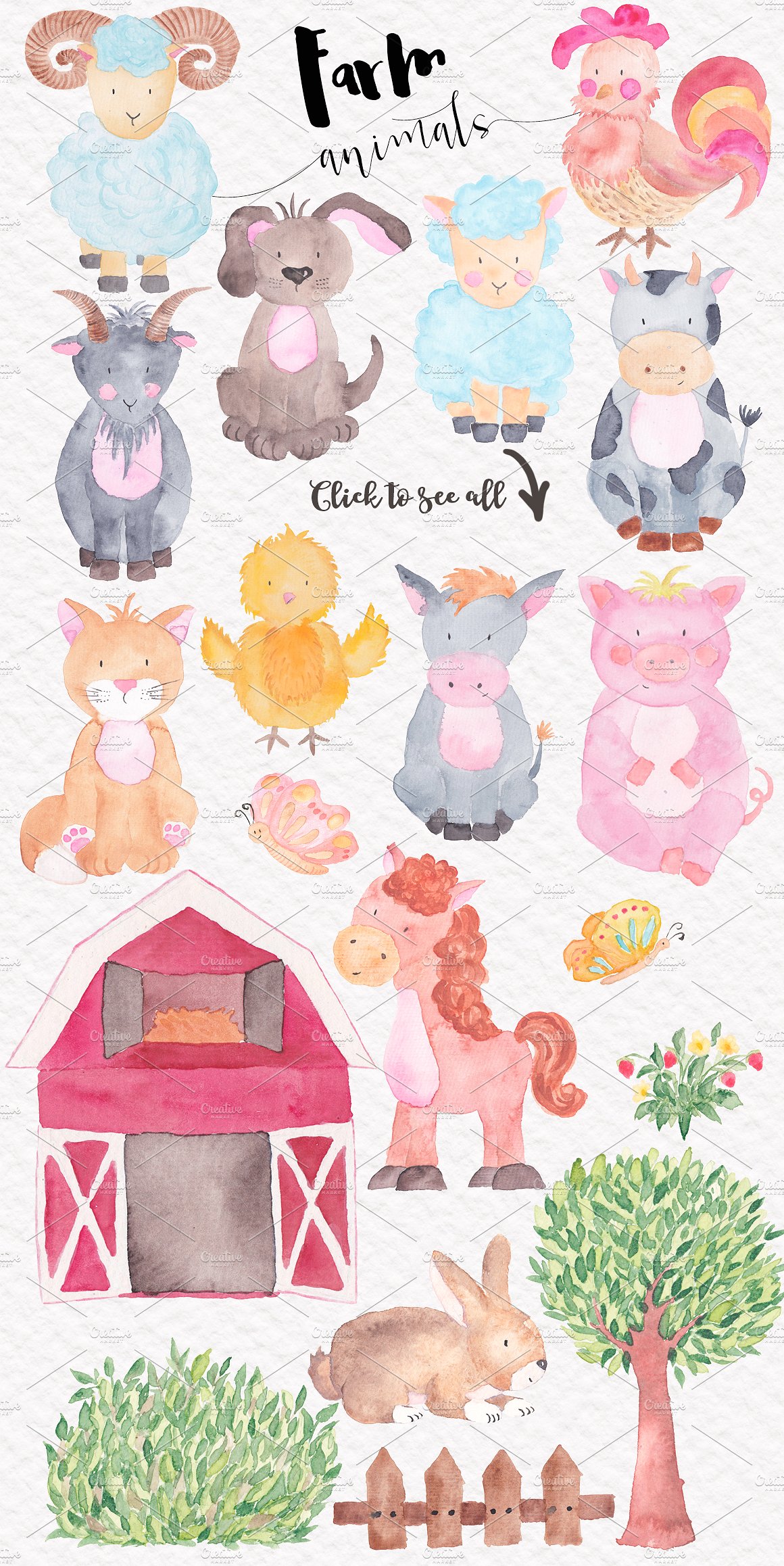 Farm Animals Big Watercolor Se