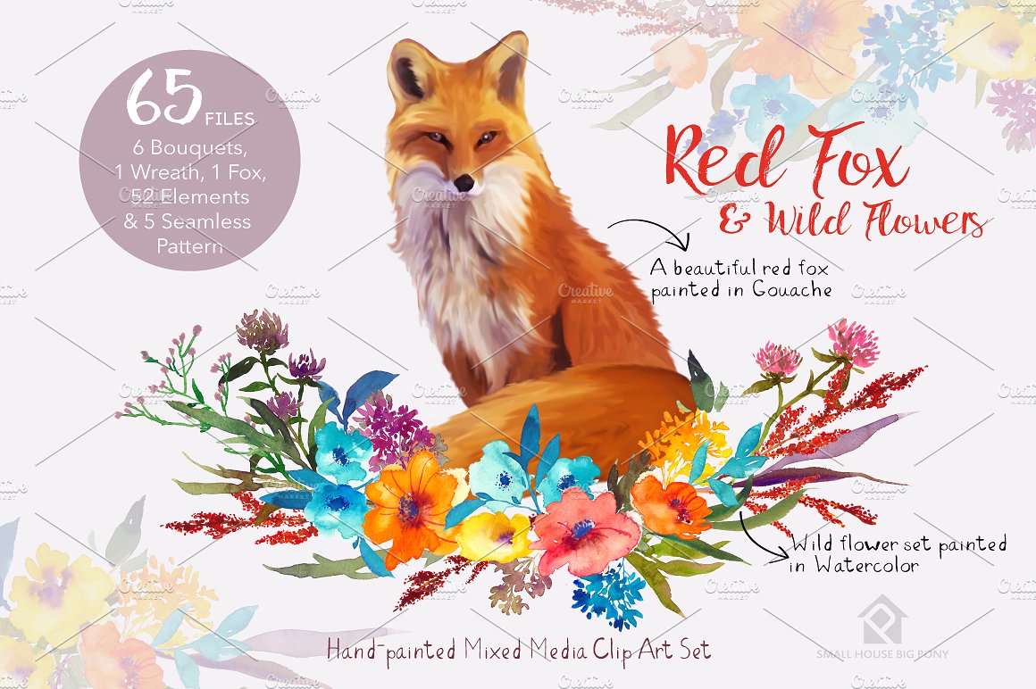 Red Fox and Wild Flowers