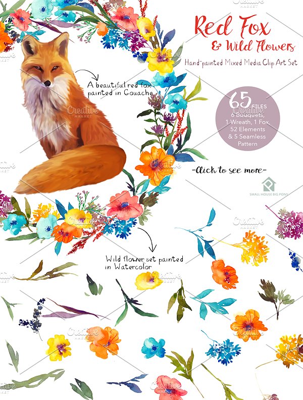 Red Fox and Wild Flowers