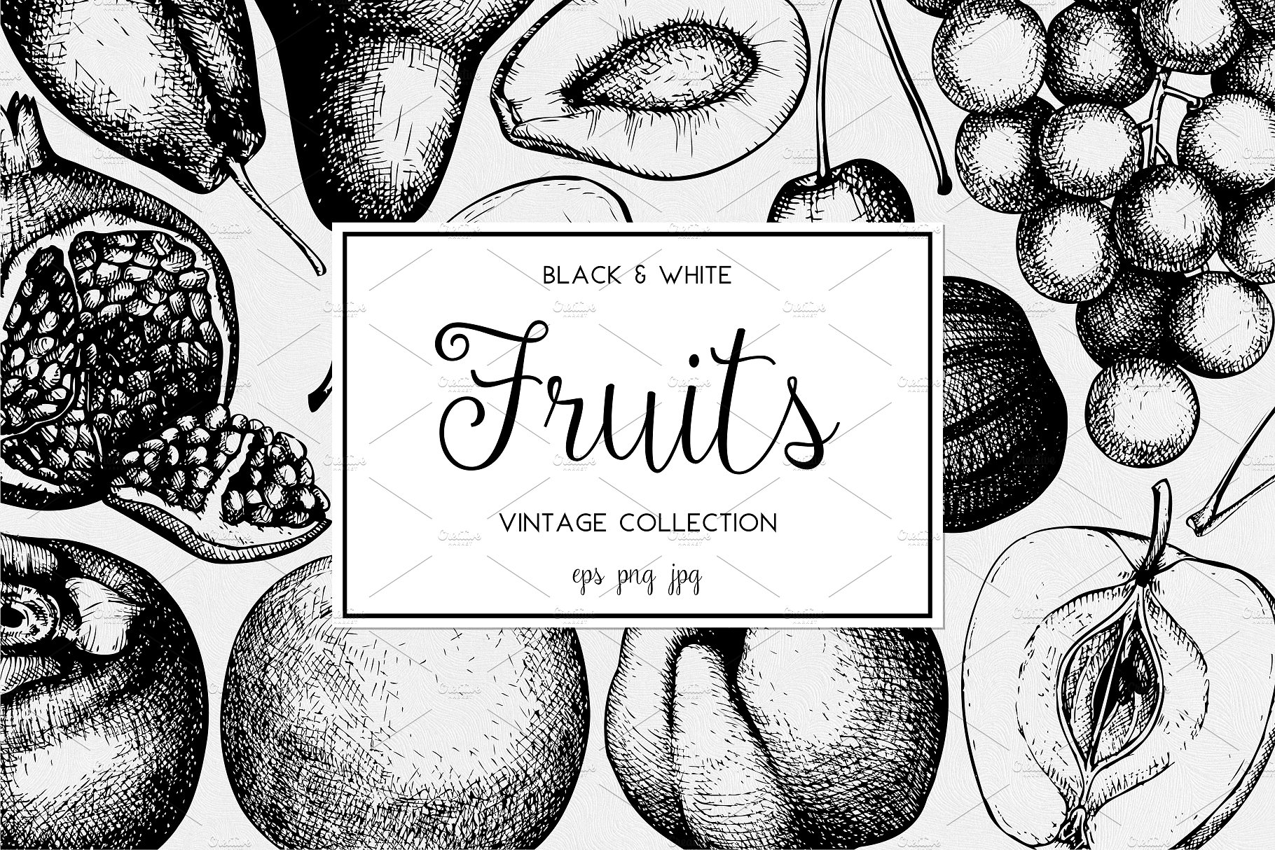 Ink hand drawn fruit collectio