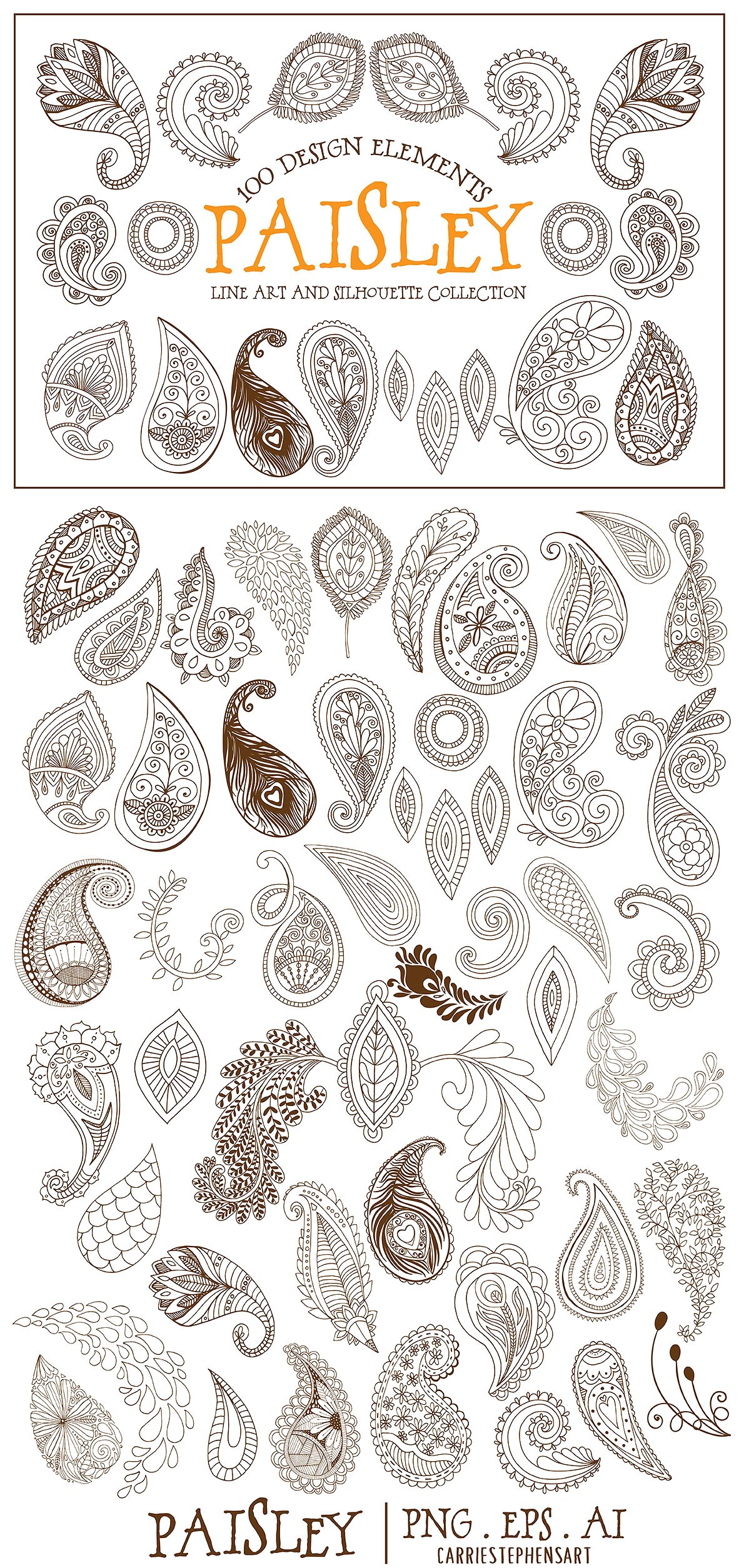 Boho Paisley Line Art Illustra