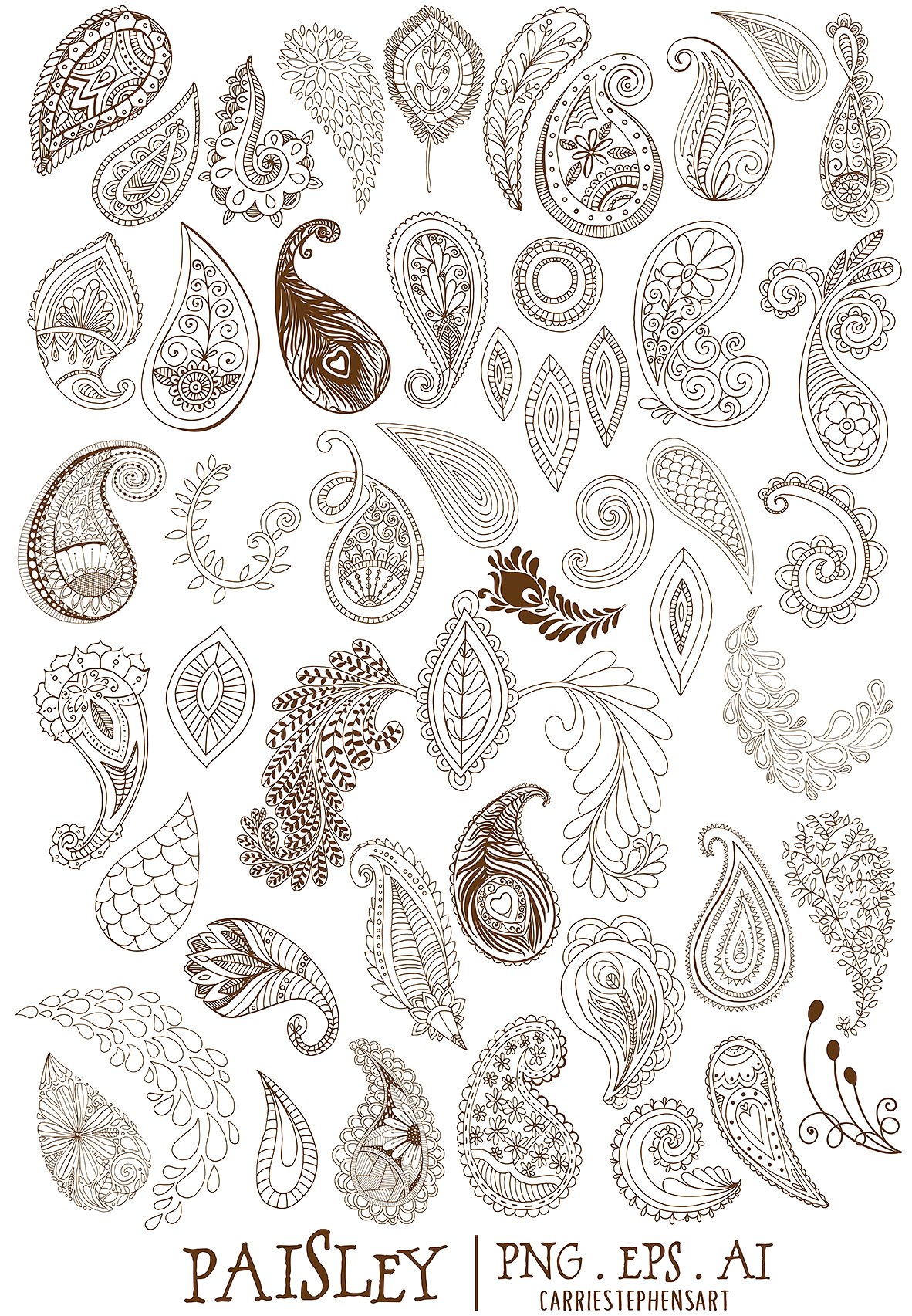 Boho Paisley Line Art Illustra