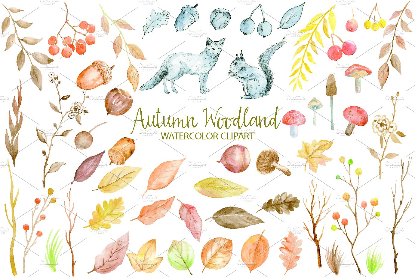 Watercolor Clipart Autumn Wood