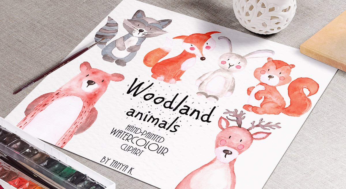 Watercolor woodland animals cl