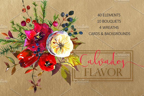 Red Winter Flowers Clipart Set