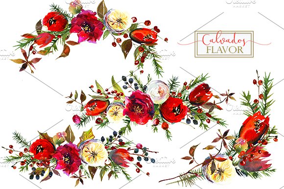 Red Winter Flowers Clipart Set