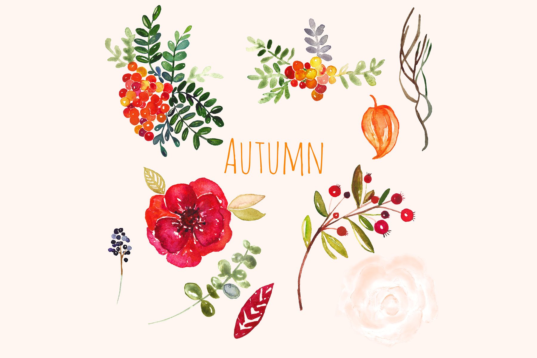 Autumn. Watercolor clip art.