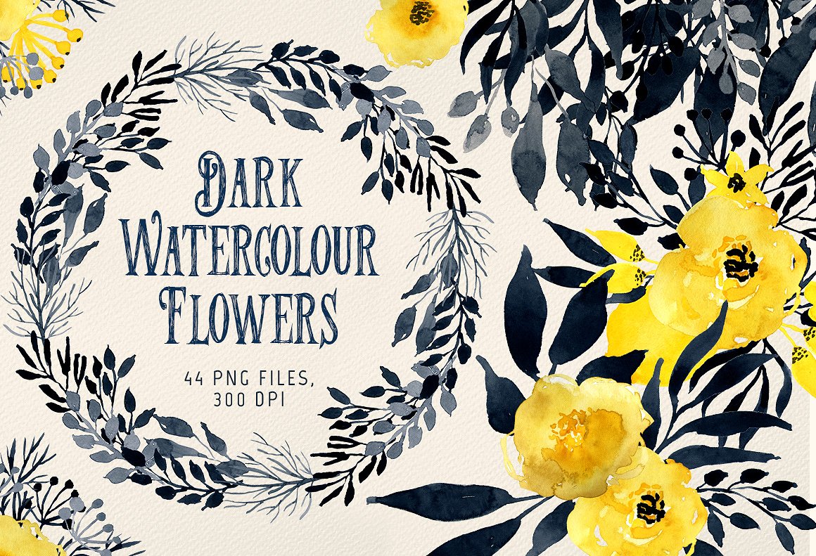 深色水彩花卉素材 Dark Watercolour Flow