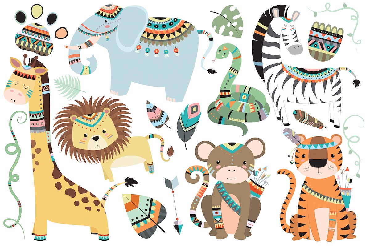 Tribal Animals 35 pc Clipart S