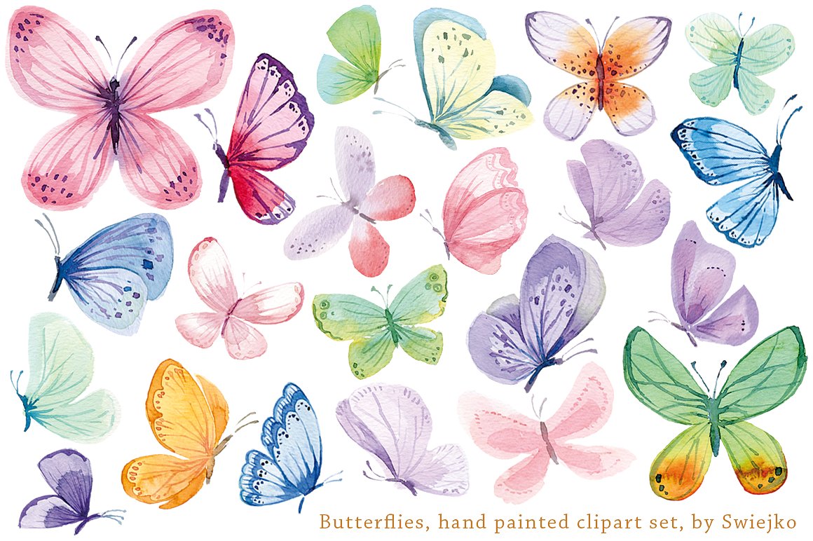 美丽浪漫的22手绘蝴蝶集合Watercolor Butter
