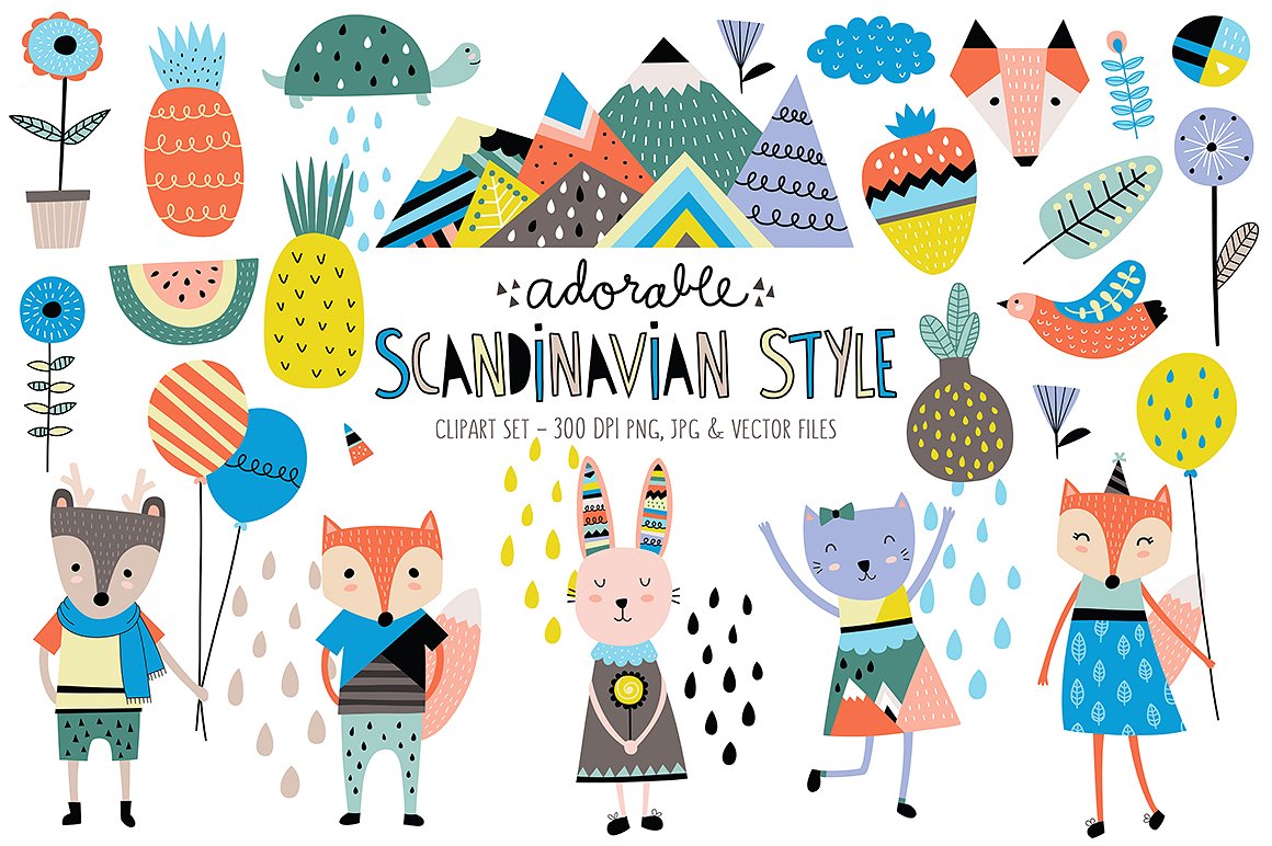 可爱动物插图设计素材Cute Scandinavian An