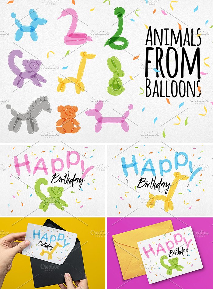 水彩气球玩具设计素材Animals Balloons