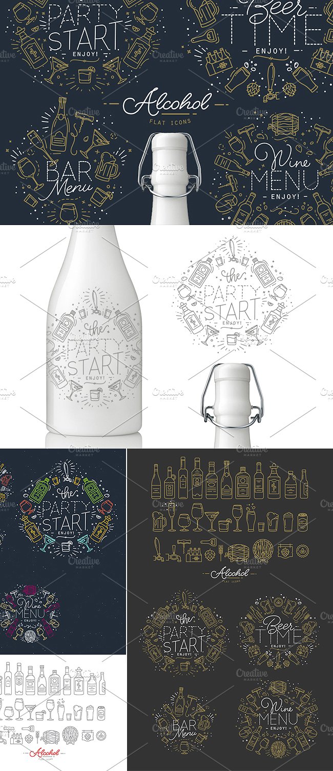 线性酒瓶酒杯图标设计素材Alcohol icons