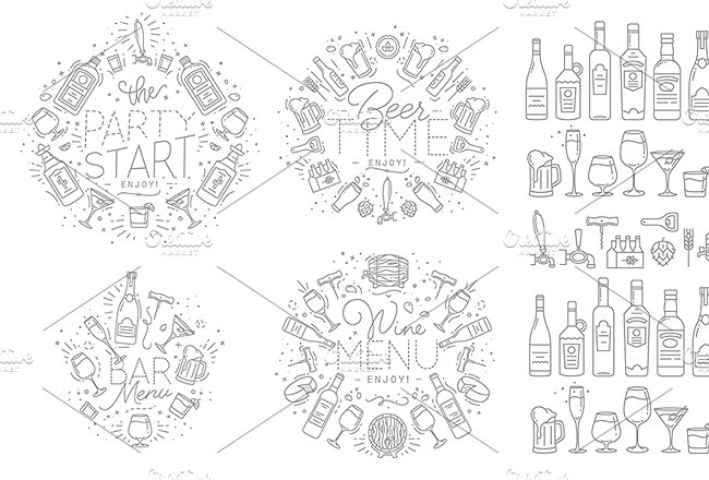 线性酒瓶酒杯图标设计素材Alcohol icons