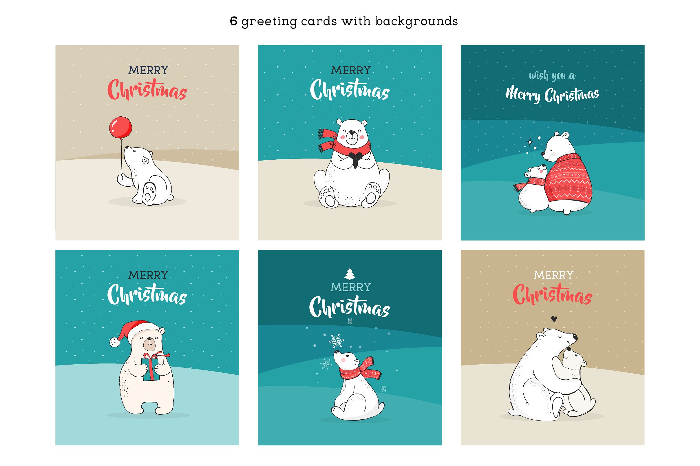 北极熊插画素材Polar Bears, Christmas