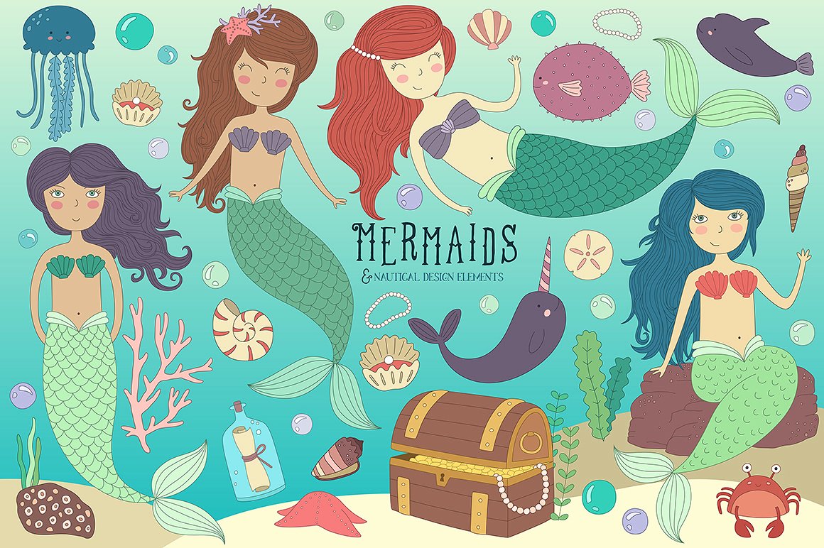 矢量海洋美人鱼设计素材Mermaid -amp; Sea L
