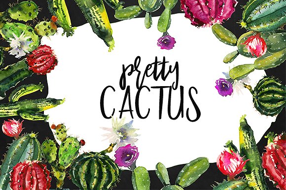 手绘水彩仙人掌盆栽设计素材Pretty Cactus Wat