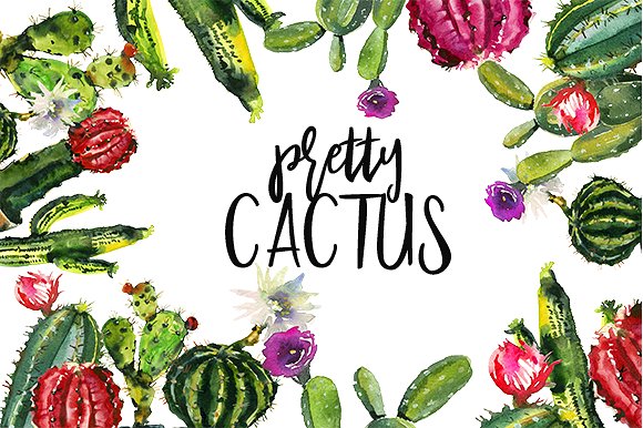 手绘水彩仙人掌盆栽设计素材Pretty Cactus Wat