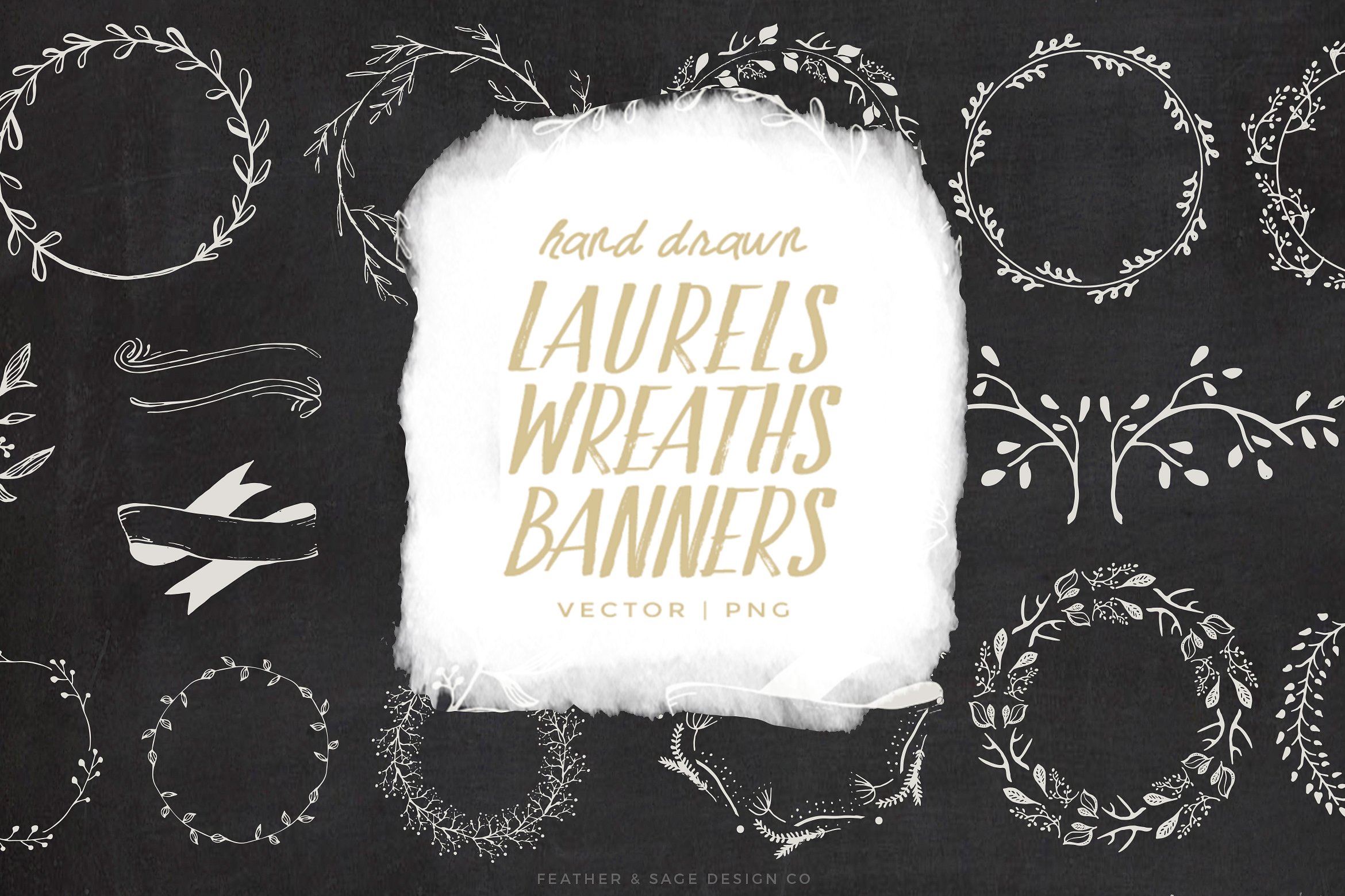 手绘花圈设计素材Laurels, Wreaths, Bann