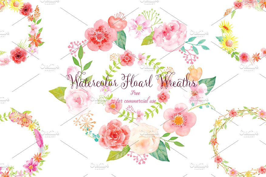 Watercolor pink floral wreath