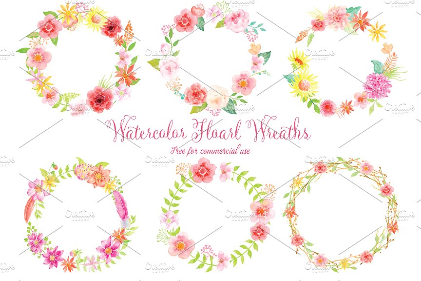 Watercolor pink floral wreath