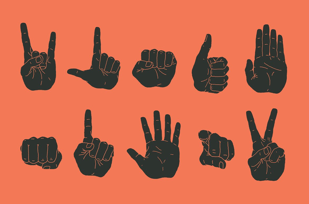 10 Hand Illustrated Hands and