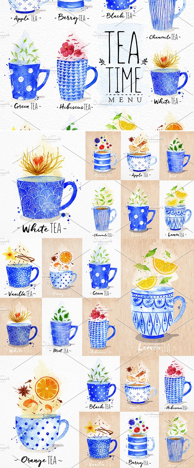 Watercolor Tea Menu