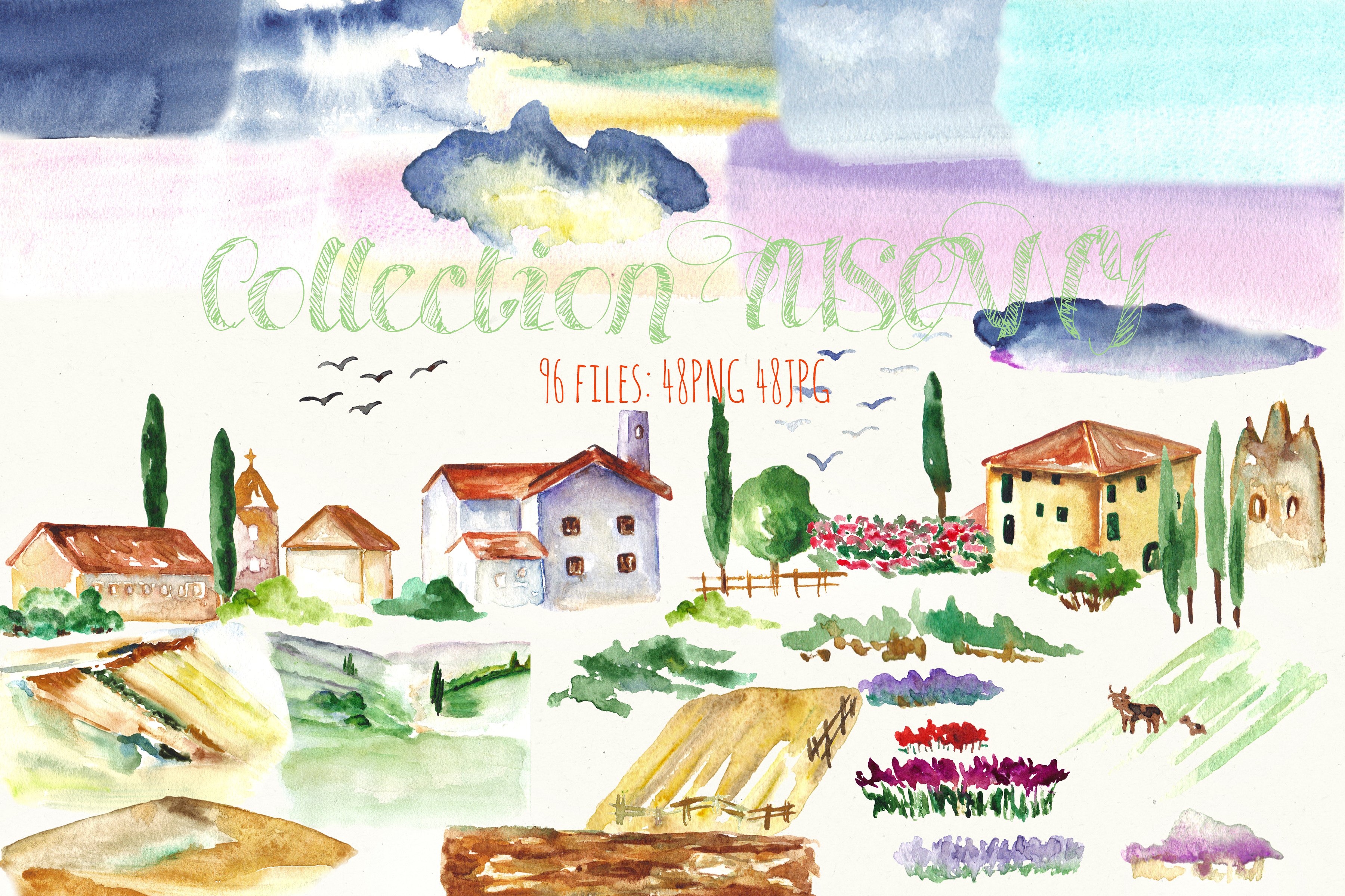 Landscape Tuscany Watercolor c