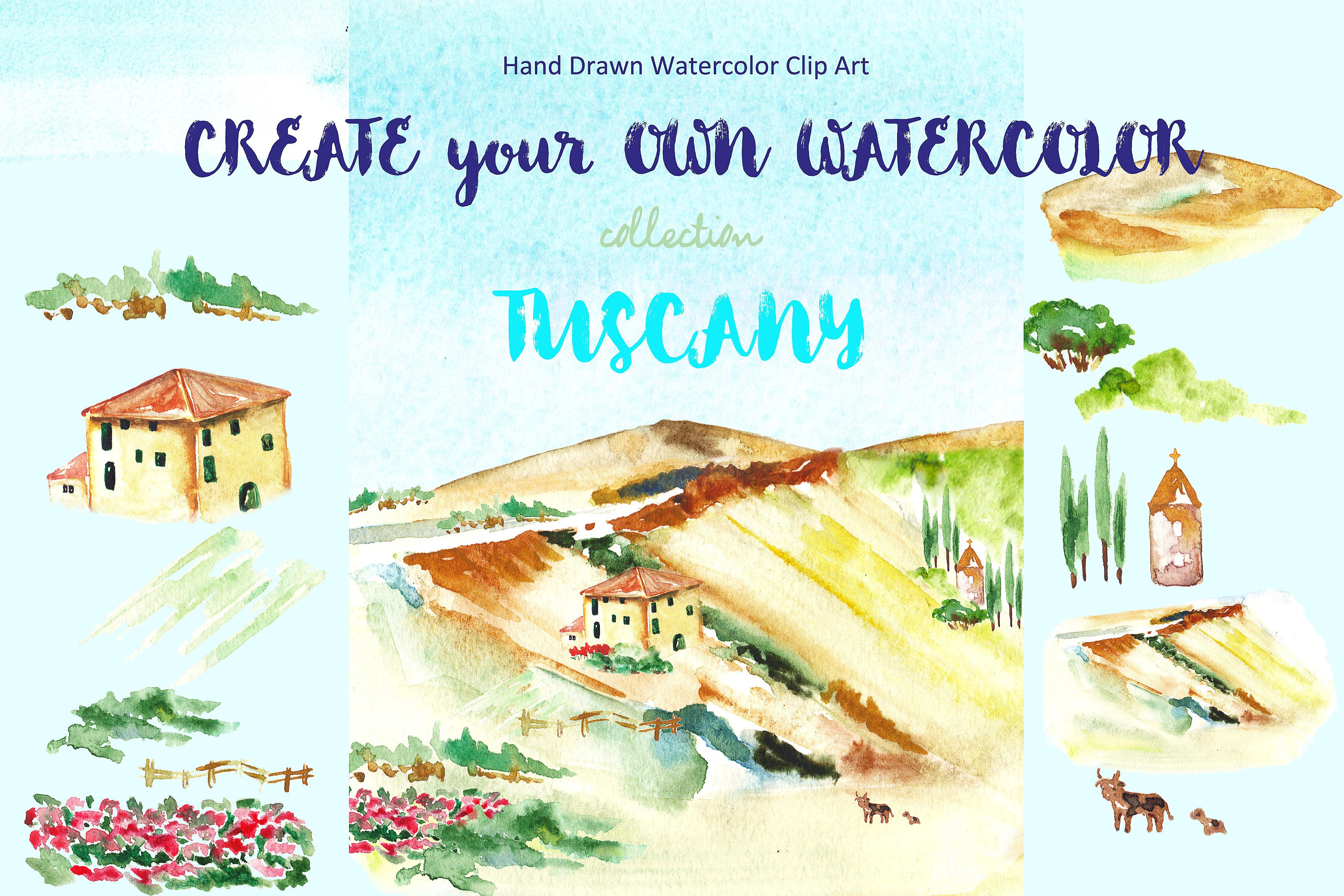 Landscape Tuscany Watercolor c