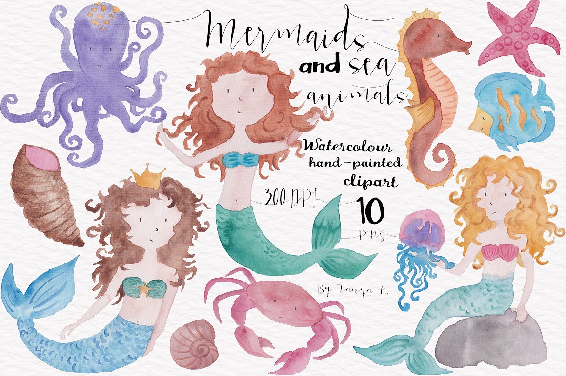 Mermaids Watercolor Hand-paint