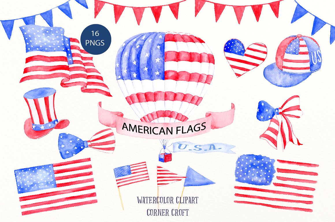 Watercolor American Flag Eleme