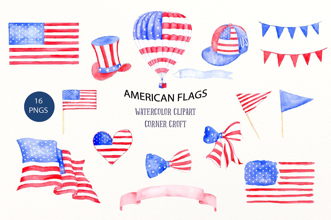 Watercolor American Flag Eleme