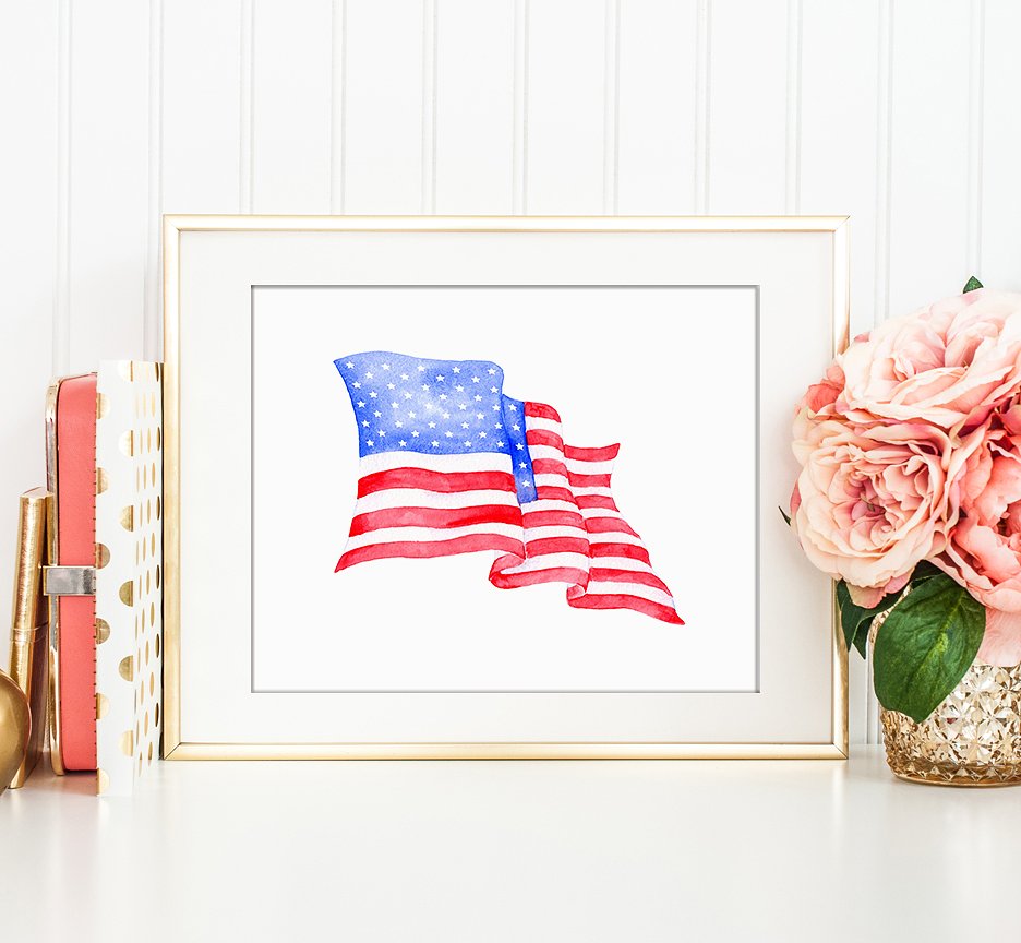 Watercolor American Flag Eleme