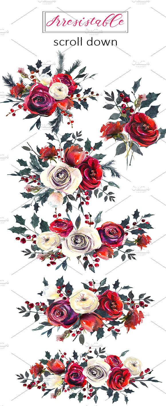 Red Roses Watercolor Clipart S