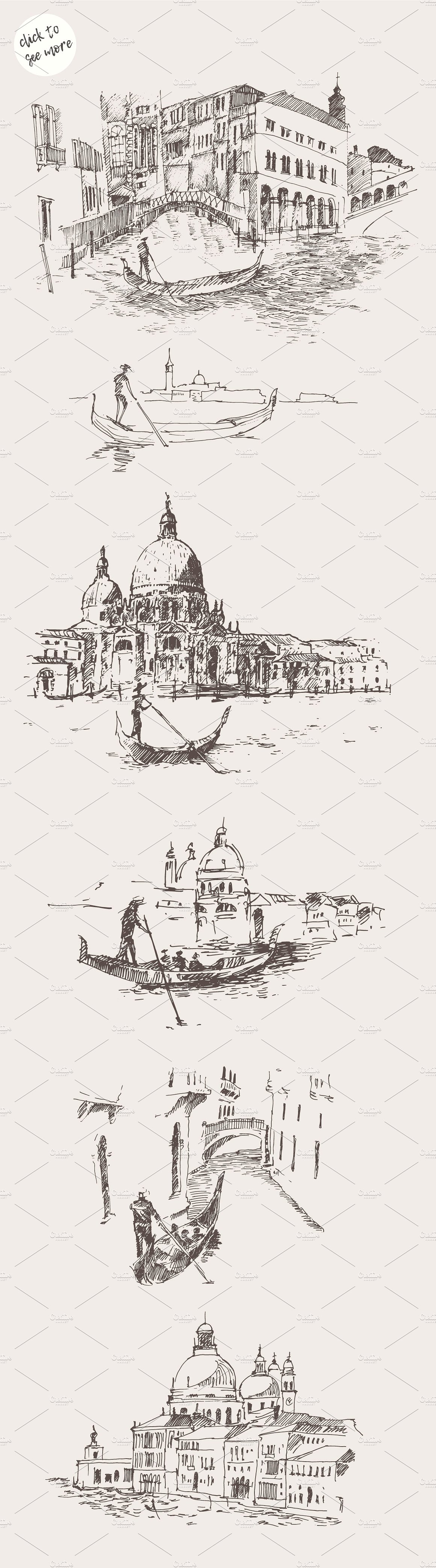 Set of sketches of Venice