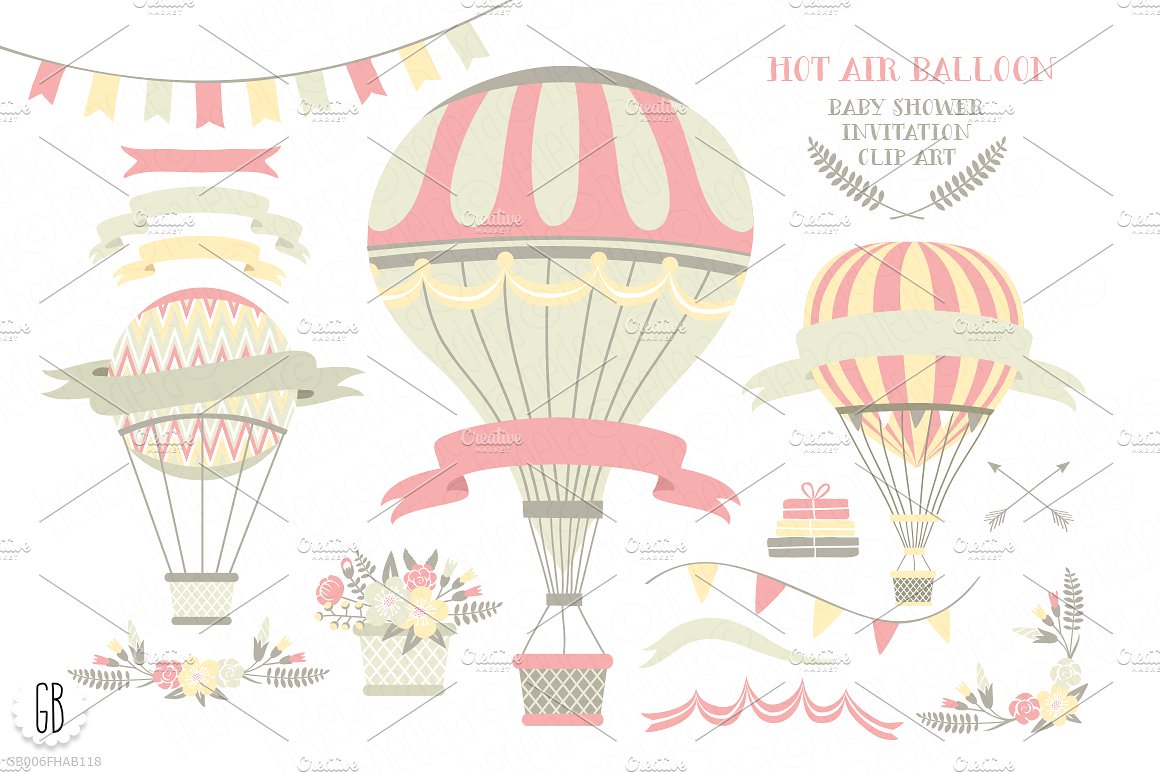 Pink hot air balloons clip art