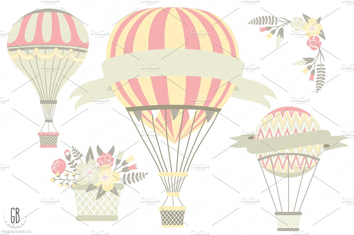 Pink hot air balloons clip art