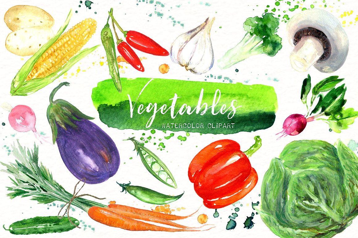 Vegetables. Vegan Watercolor c