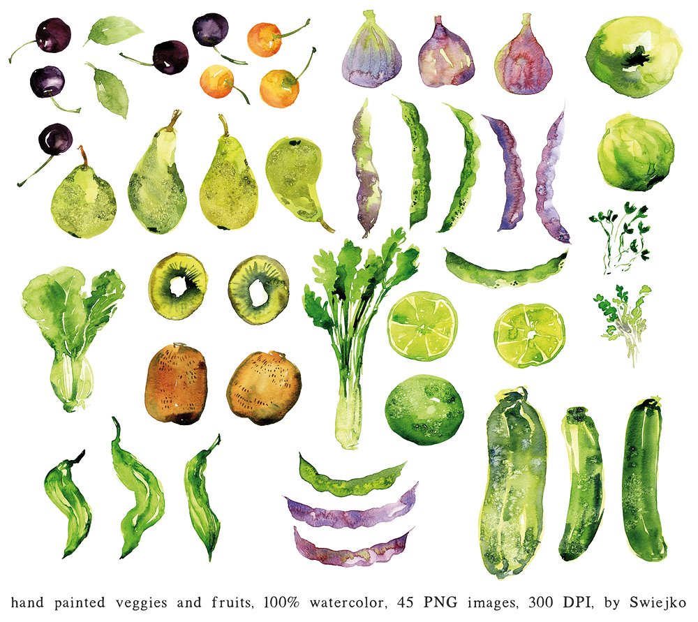 Watercolor Veggies and Fruits