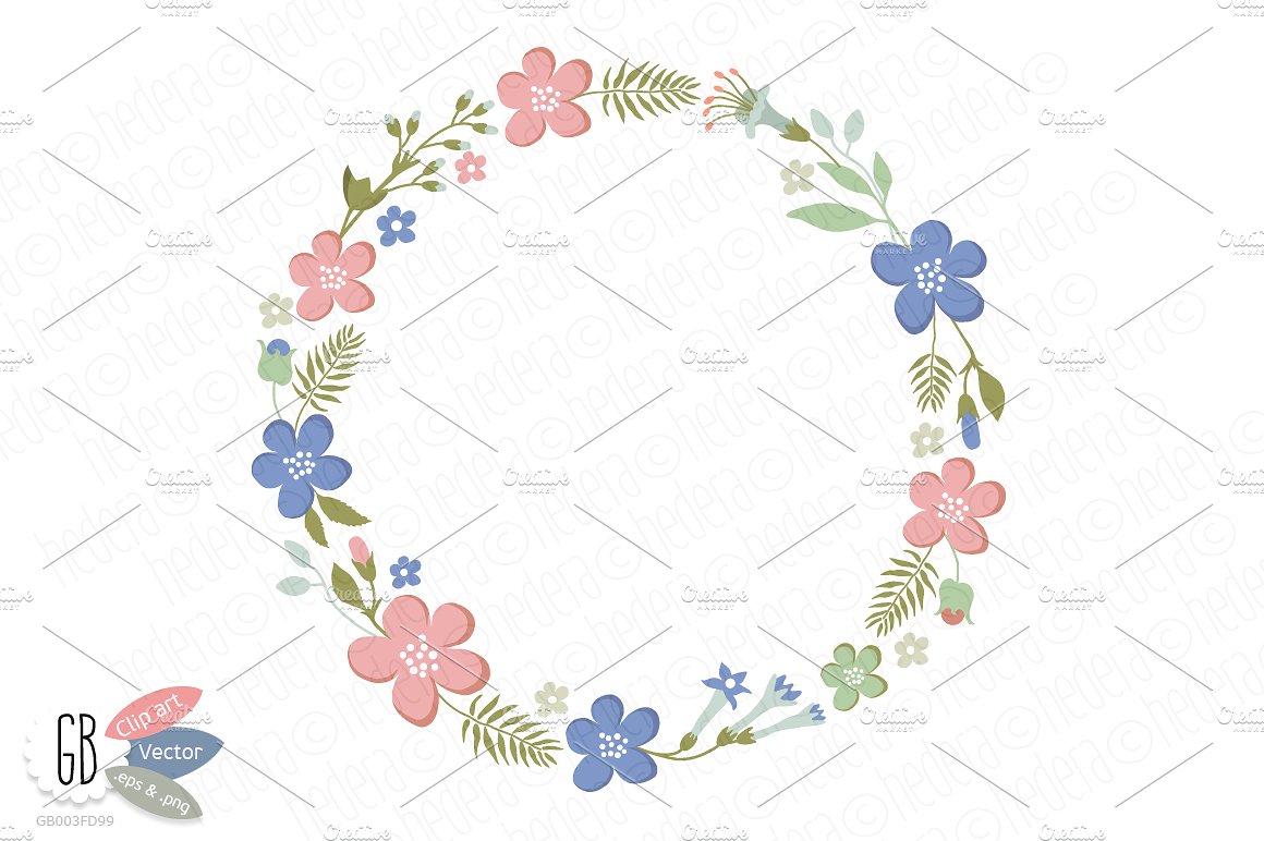 Folk flower wreaths heart blue