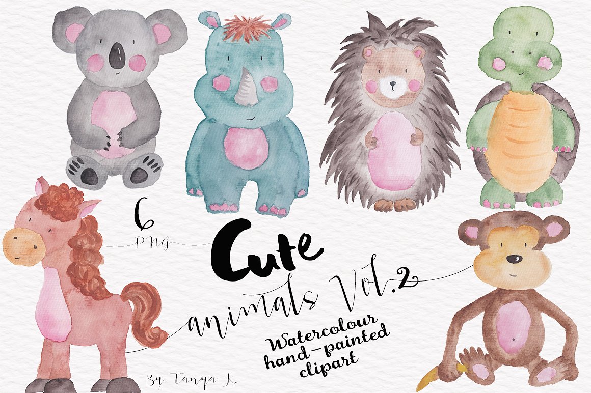 Cute Watercolor animals clipar