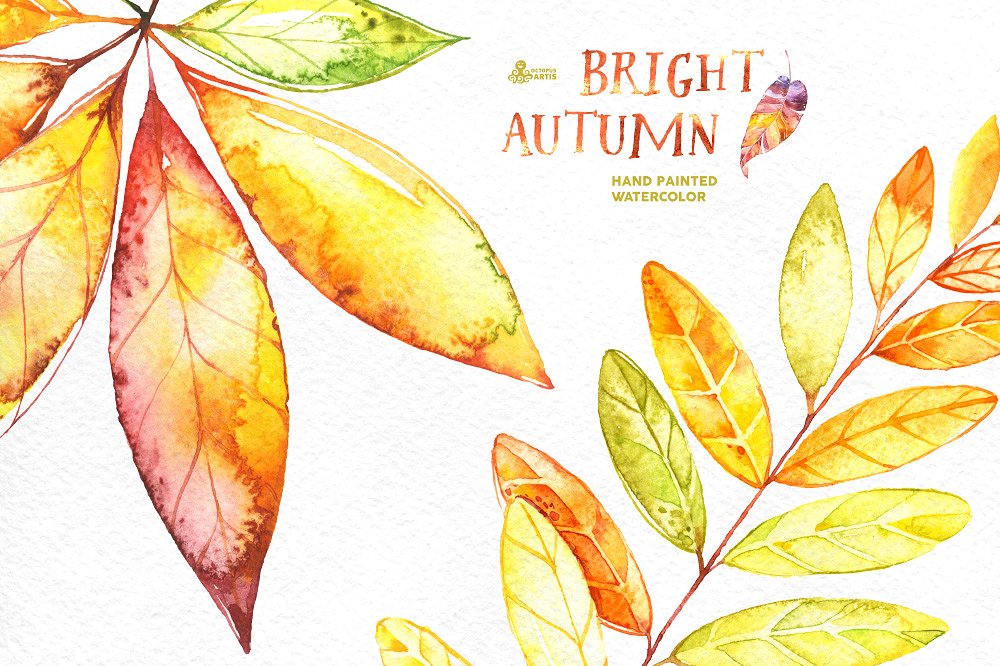 Bright Autumn. Watercolor coll