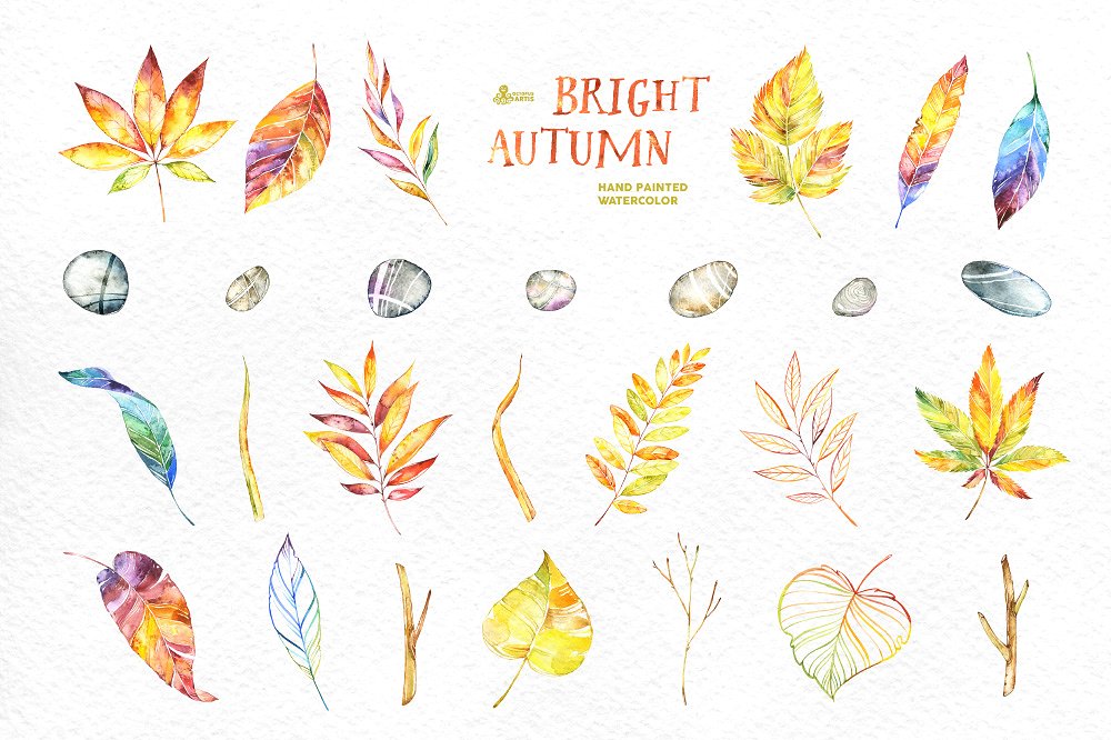 Bright Autumn. Watercolor coll