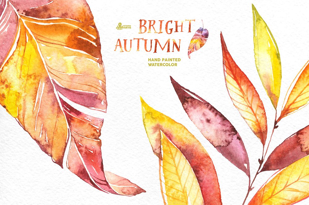 Bright Autumn. Watercolor coll