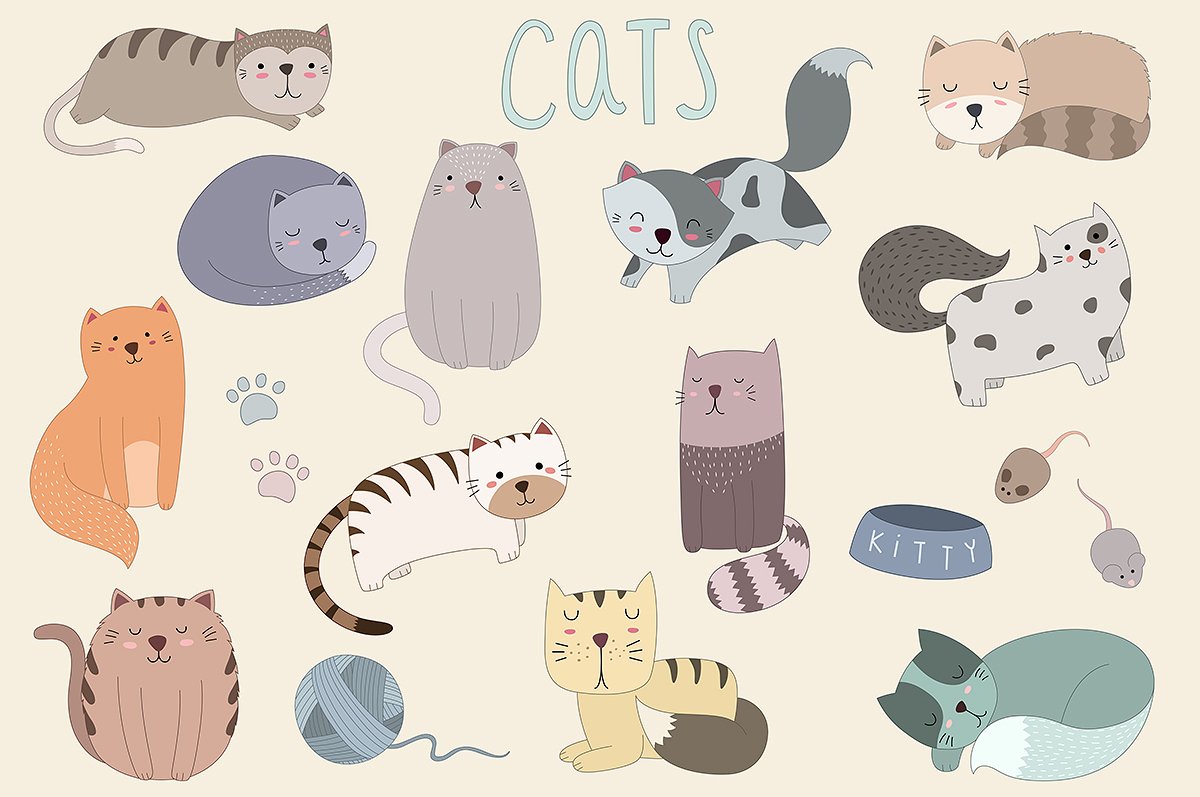 Cute Cats Vector -amp; PNG Des