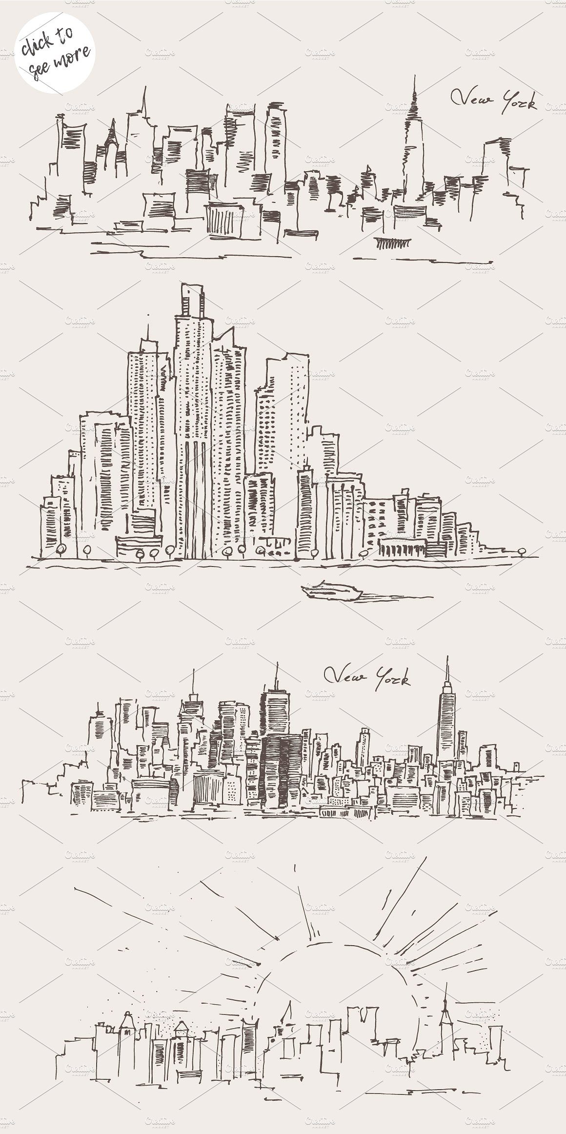 Set of New York city skylines