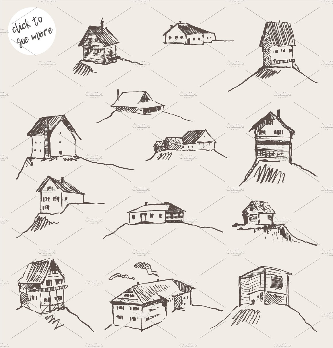 Set of sketches of rural house