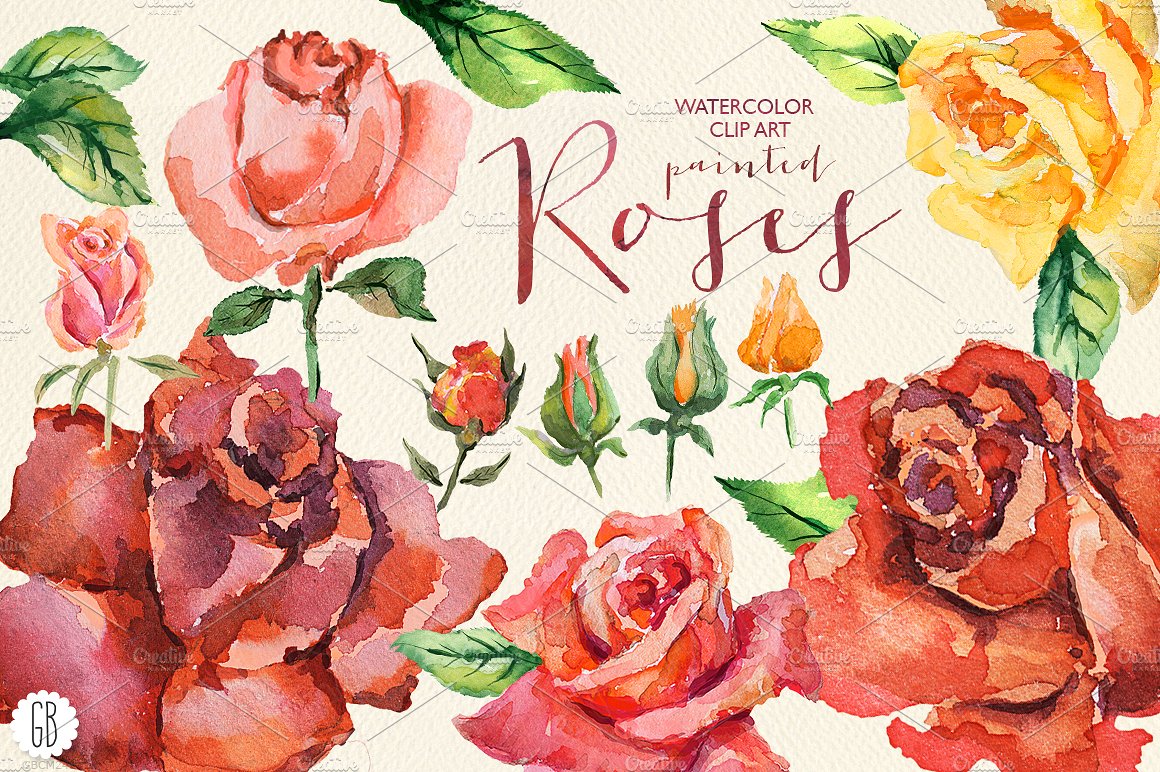 Aquarelle red watercolor roses