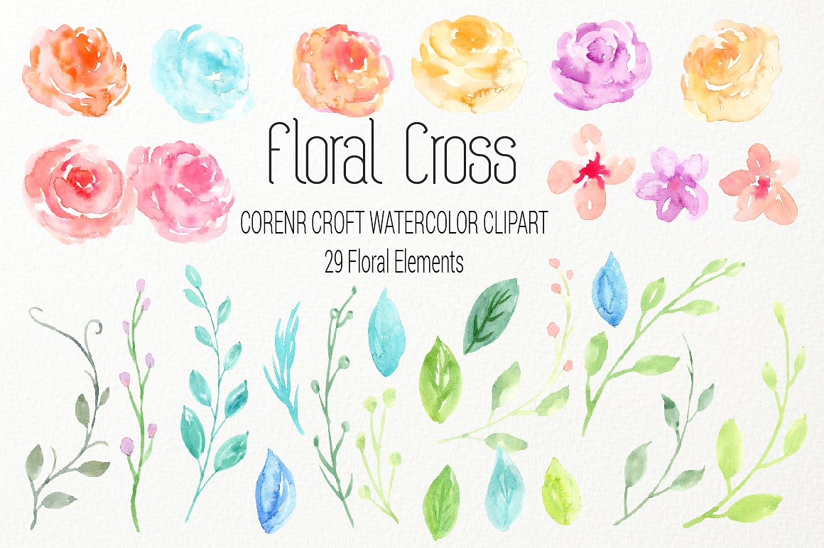 Watercolor clip Art Floral Cro